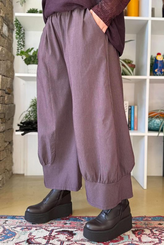 Bennie Quirky Barrel Pant Aubergine Pin Stripe